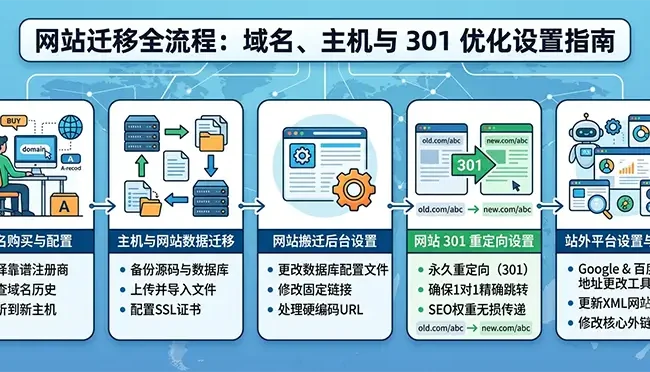 网站迁移：域名迁移、主机迁移、301优化设置
