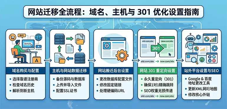 网站迁移：域名迁移、主机迁移、301优化设置