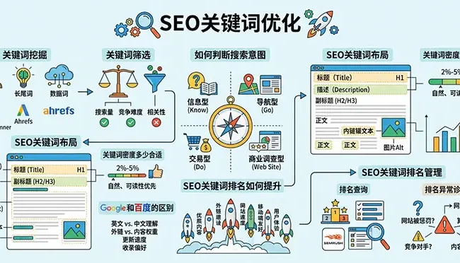 SEO关键词优化：从找词、选词到排名提升的技巧